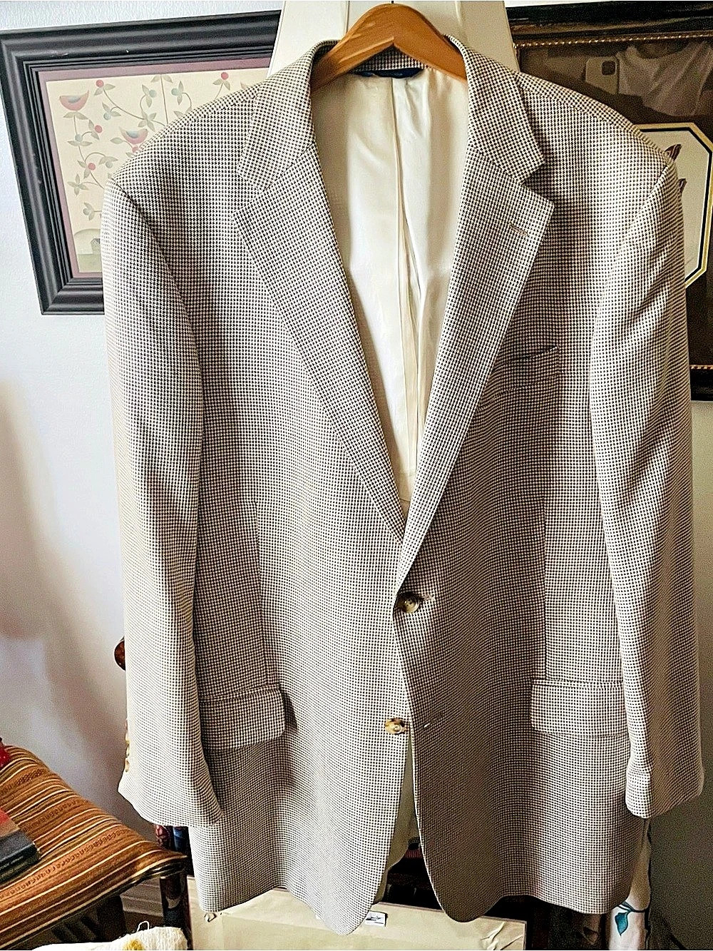 T. Harris Men's Houndstooth Silk Wool Sport Coat Waist 46L